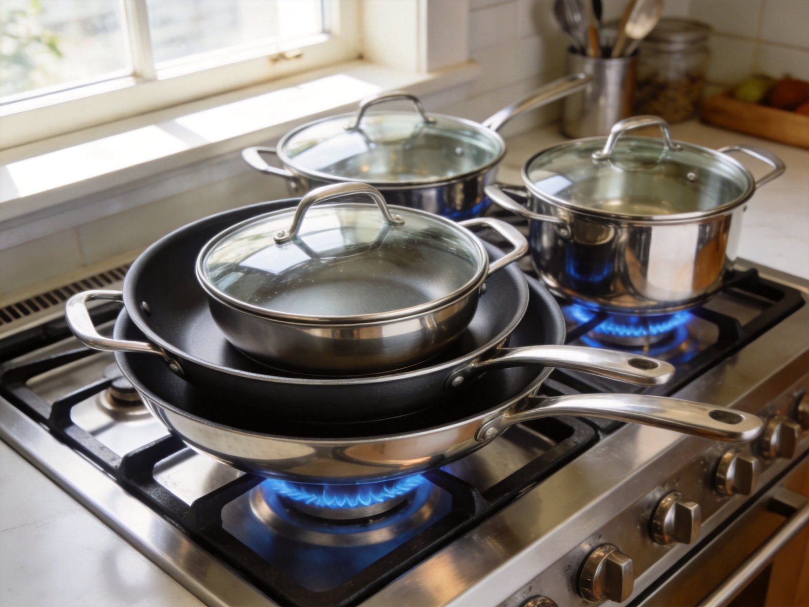 Non-stick cookware set on stovetop