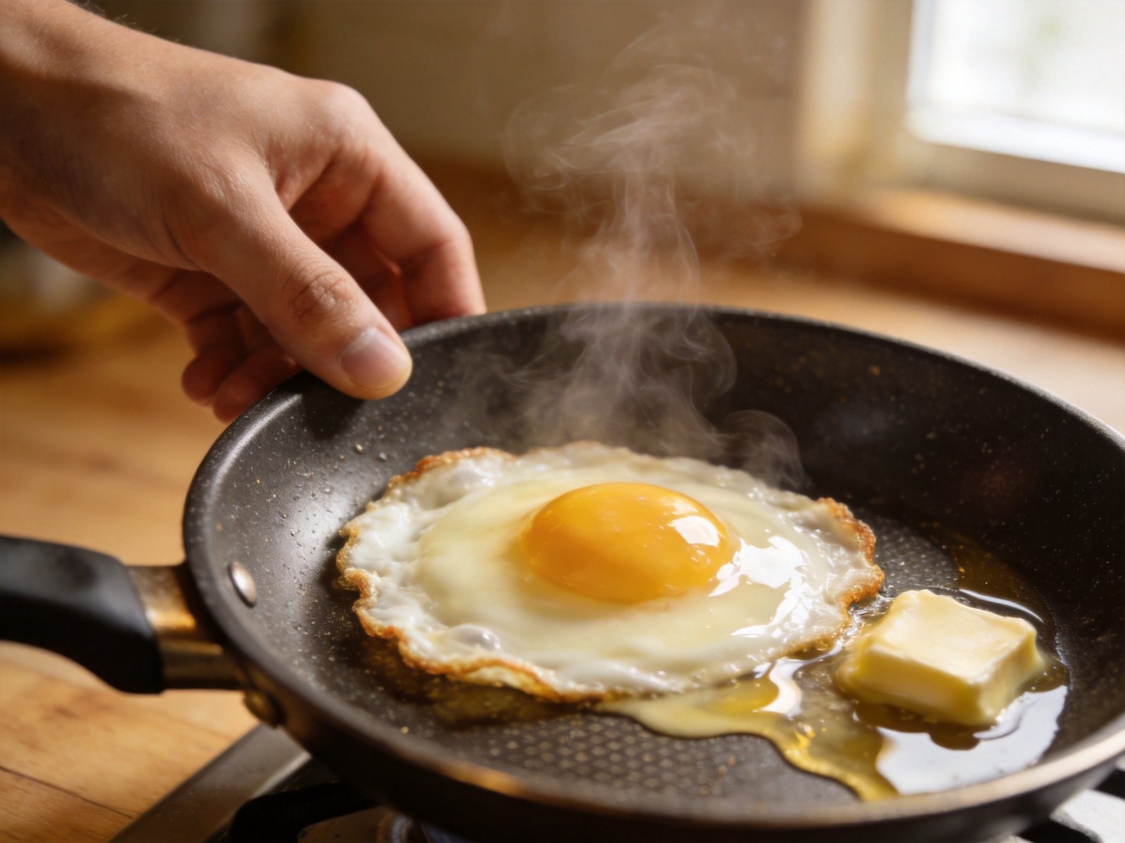 Cooking eggs effortlessly in a non-stick pan