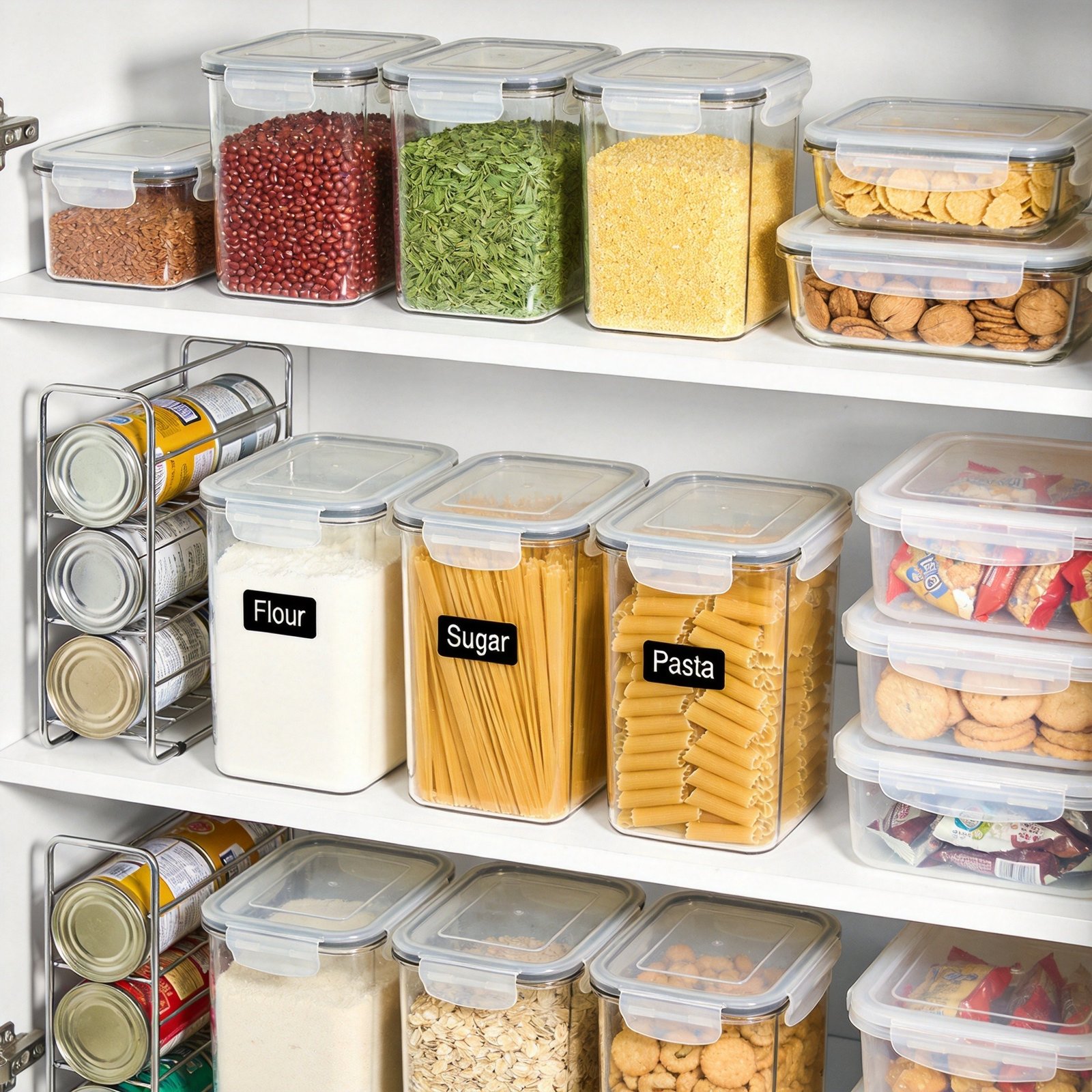 Organized pantry with storage containers